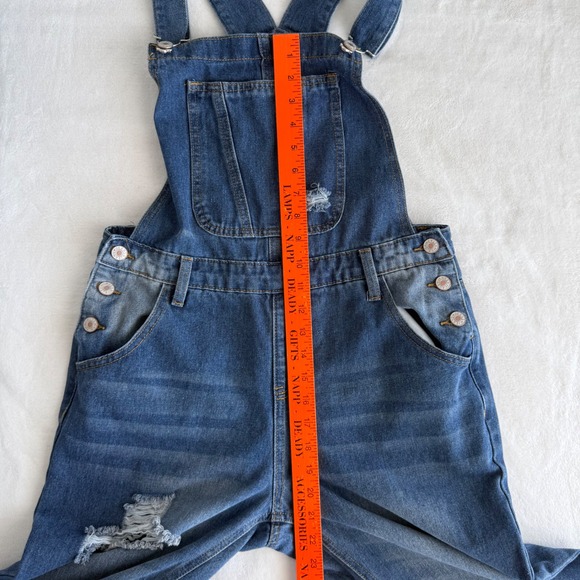 Dark Blue Distressed Denim Women’s Overalls - Picture 12 of 14